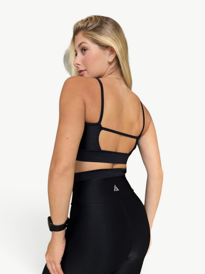 JM Brazilian Activewear black two-piece legging set with a supportive sports bra and high-waisted leggings