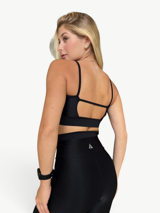 JM Brazilian Activewear black two-piece legging set with a supportive sports bra and high-waisted leggings