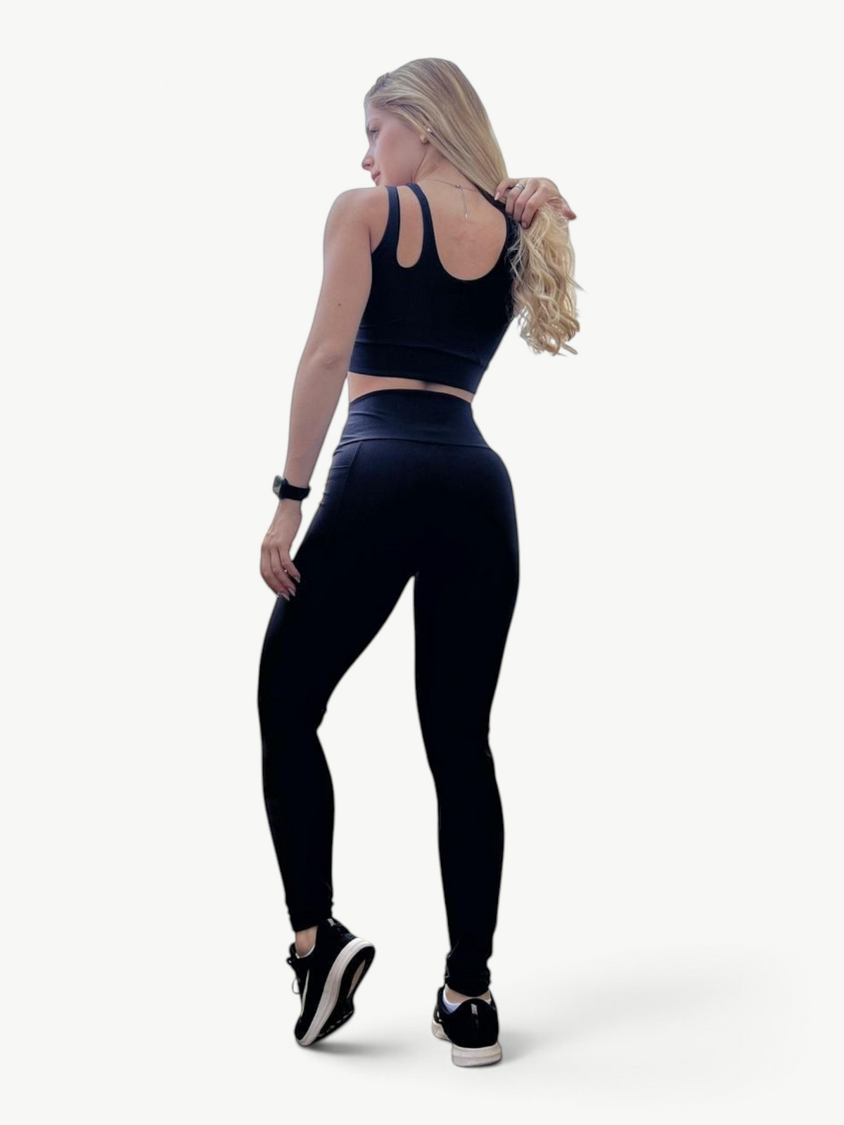 JM Brazilian Activewear Hadassa black two-piece legging set with high-waisted leggings and supportive crop top