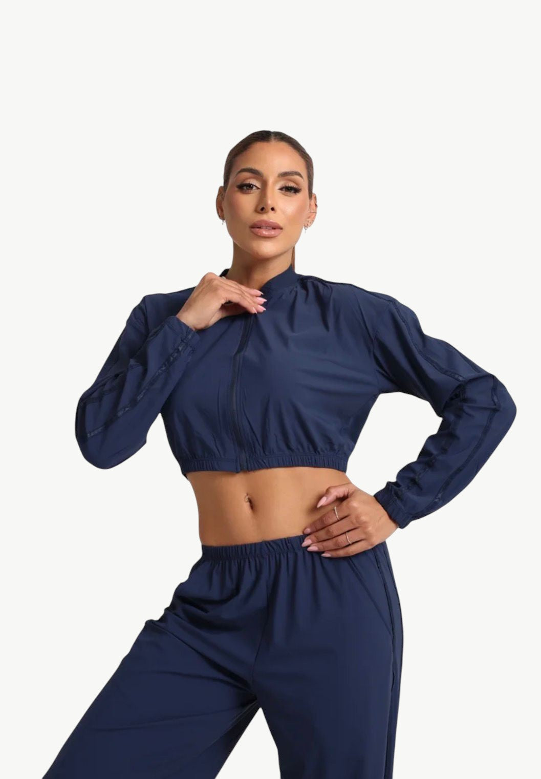 Aerolook Wide-Leg Set in Navy - Front Detail View