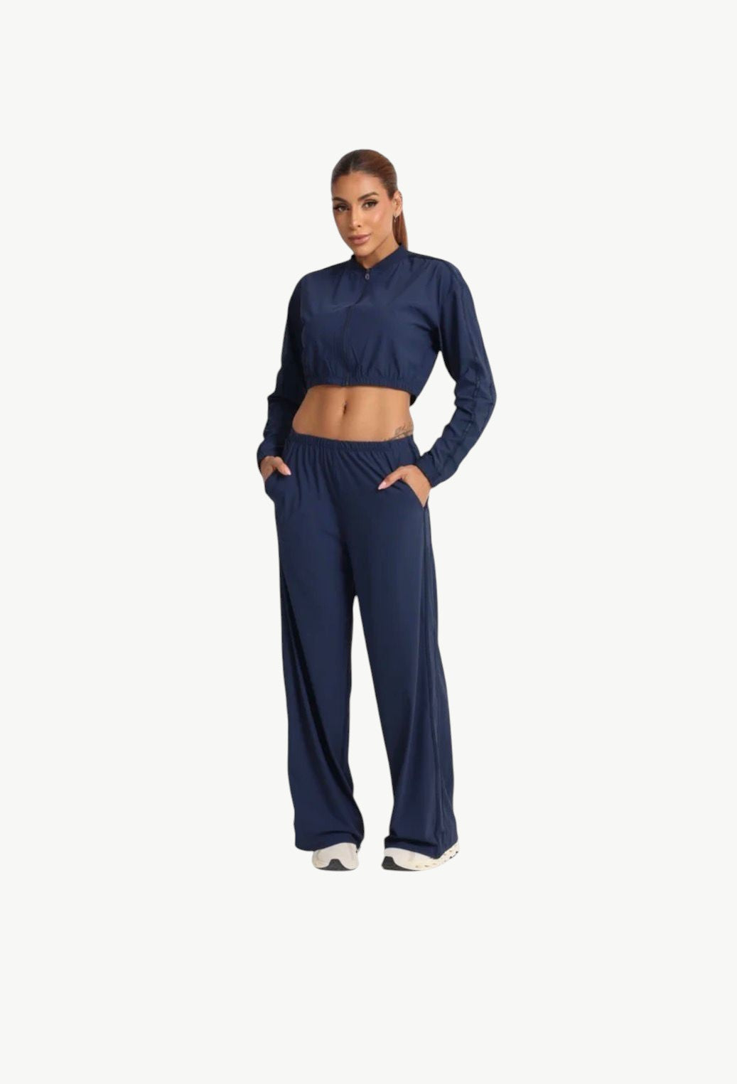 Aerolook Wide-Leg Set in Navy - Full Front View