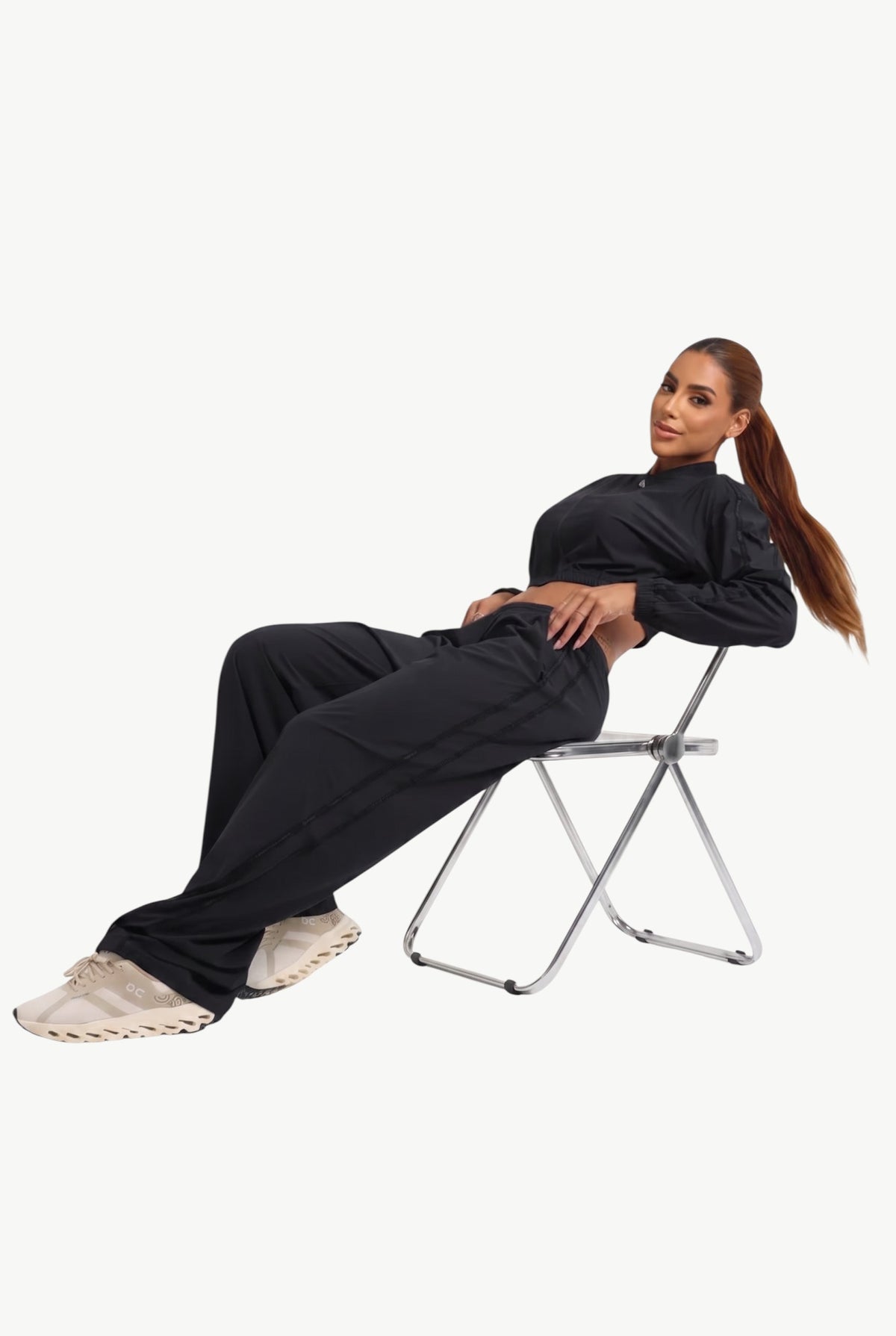 Aerolook Wide-Leg Set in Black - Seated Lifestyle View