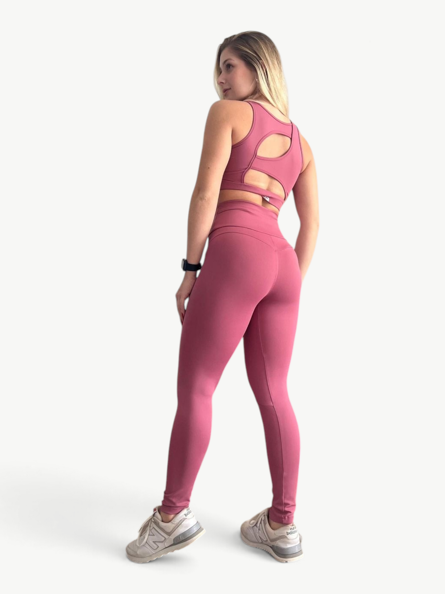 JM Brazilian Activewear Soul Legging Set in dusty rose featuring a high-waisted legging and a cut-out back sports bra.